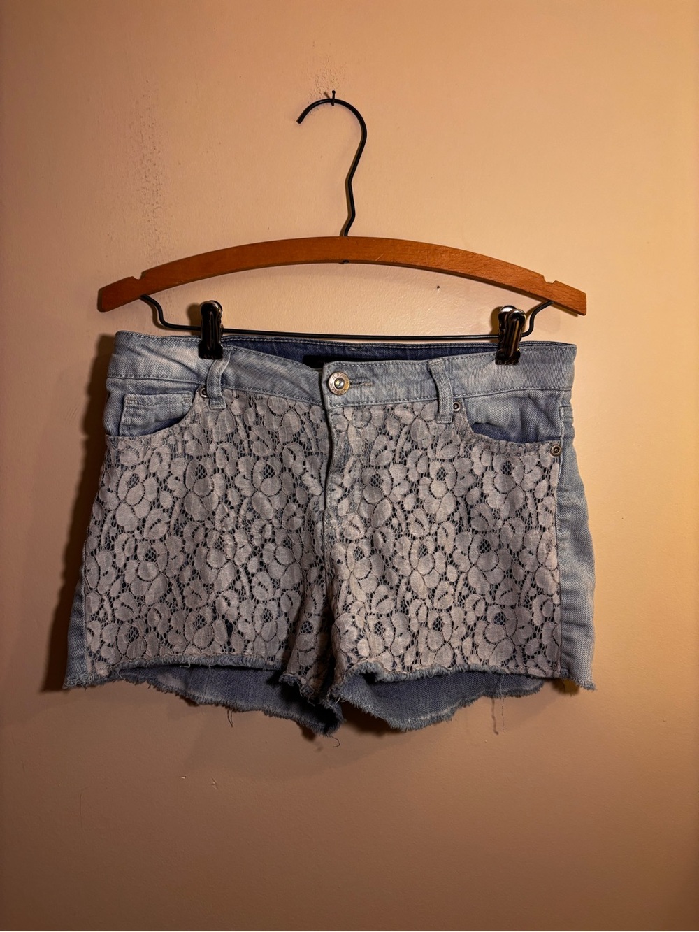 Jordache Light Blue Lace-Front Denim Shorts - Women
